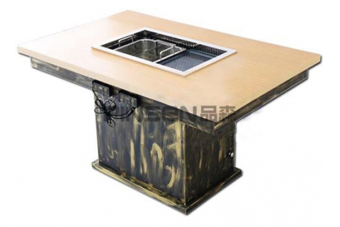 實(shí)木自凈化無煙火鍋燒烤一體桌