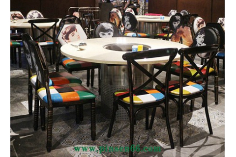 個性不銹鋼大理石無煙火鍋桌椅組合