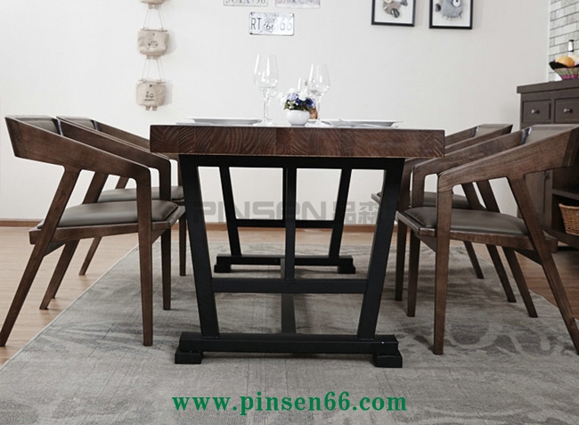 復(fù)古美式小戶型實(shí)木餐桌椅組合6人 簡(jiǎn)約北歐鐵藝餐桌飯桌大長(zhǎng)方桌